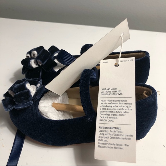 Size 5 NWT Janie and Jack girls navy velvet special occasion shoes - Picture 3 of 6